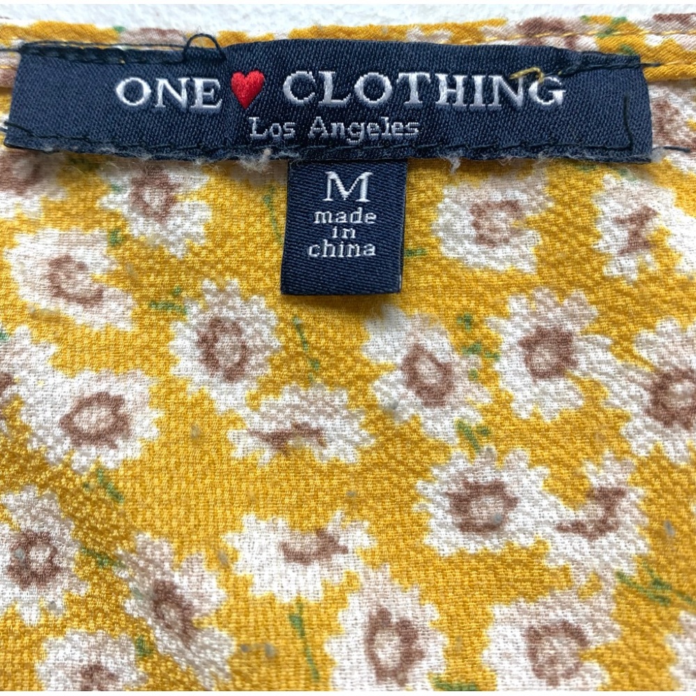 One Clothing Women's Puff Sleeve Front Wrap Crop Top, Yellow Floral,  MEDIUM - Picture 7 of 7
